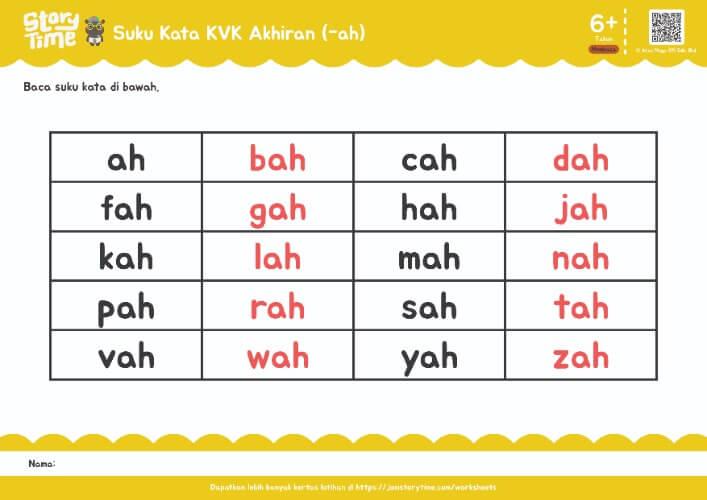 Suku Kata KVK Akhiran (-ah) preview 1