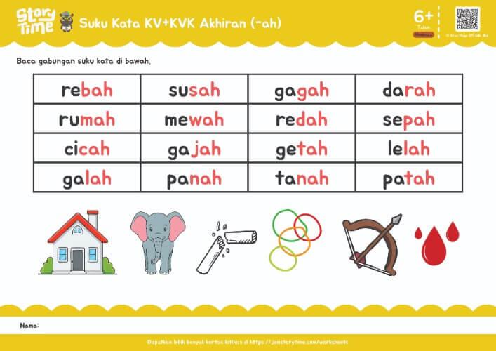 Suku Kata KV+KVK Akhiran (-ah) preview 1
