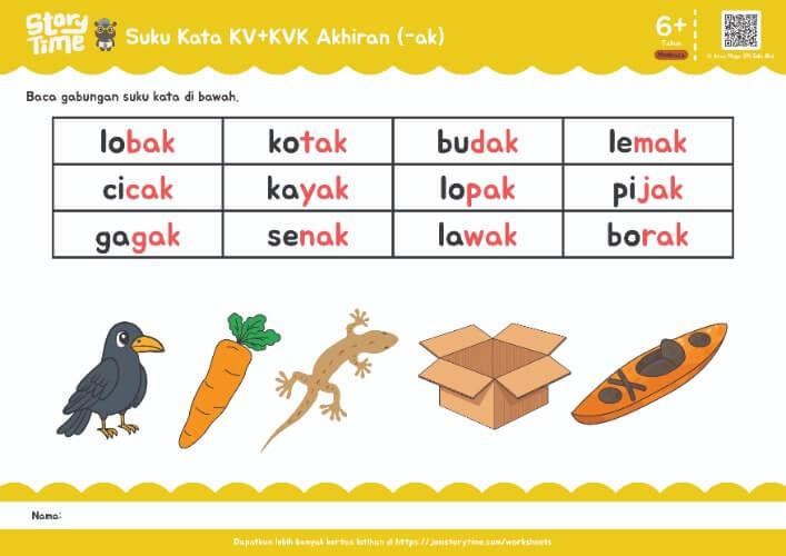 Suku Kata KV+KVK Akhiran (-ak) preview 1