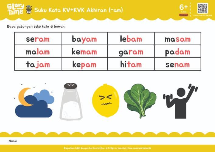 Suku Kata KV+KVK Akhiran (-am) preview 1